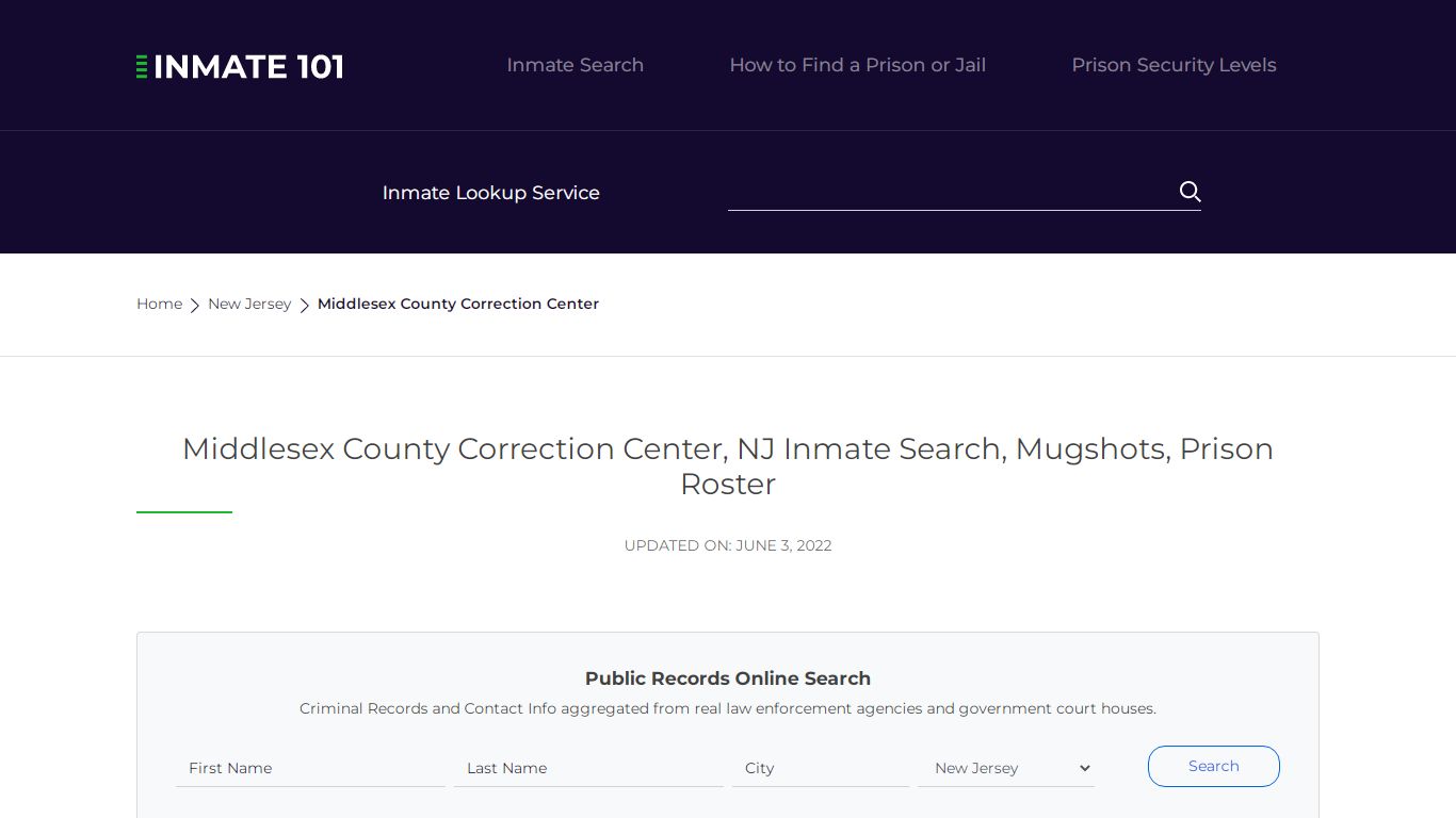 Middlesex County Correction Center, NJ Inmate Search ...